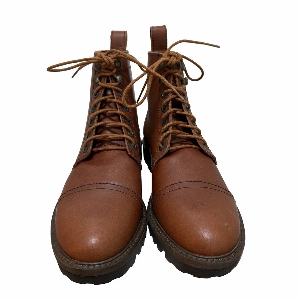Patina Portland Leather Lace Up Cap Toe Ankle Boots Mens US 7 EU 40 Brown MINT